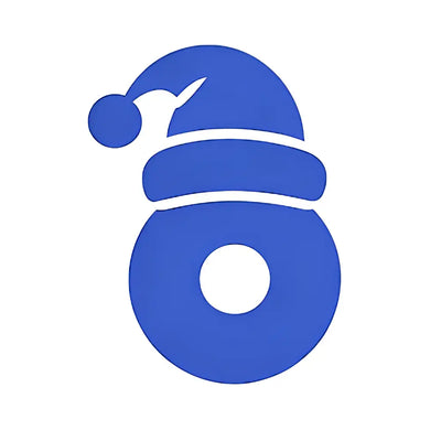 Logo en forme de bonnet de Noël bleu avec une silhouette d'oiseau blanc perché sur le bord.