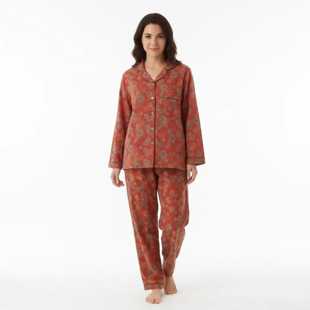 Pyjama Femme Coton Fleuri - Rouge / XS