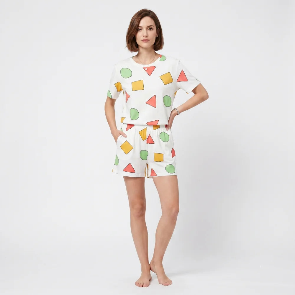 Pyjama Femme Ensemble d’Été coton forme géométrique