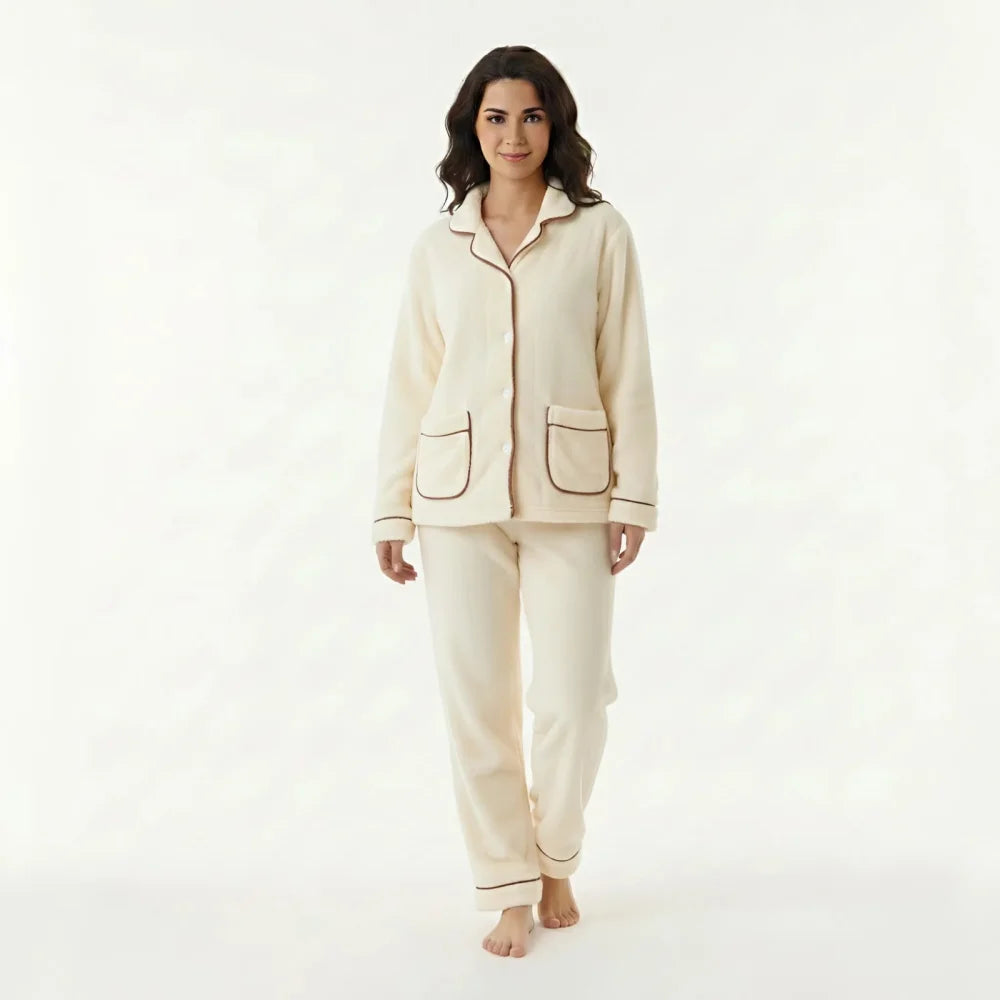 Pyjama Femme Flanelle Crème - M