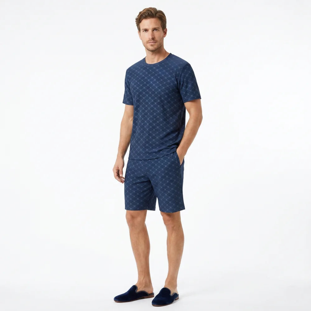 Pyjama Homme Été ensemble à carreaux - Bleu foncé / L