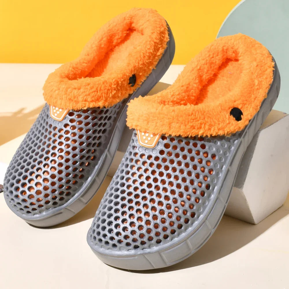 Chaussons style mule (taille 36-47) - Gris & Orange / 36