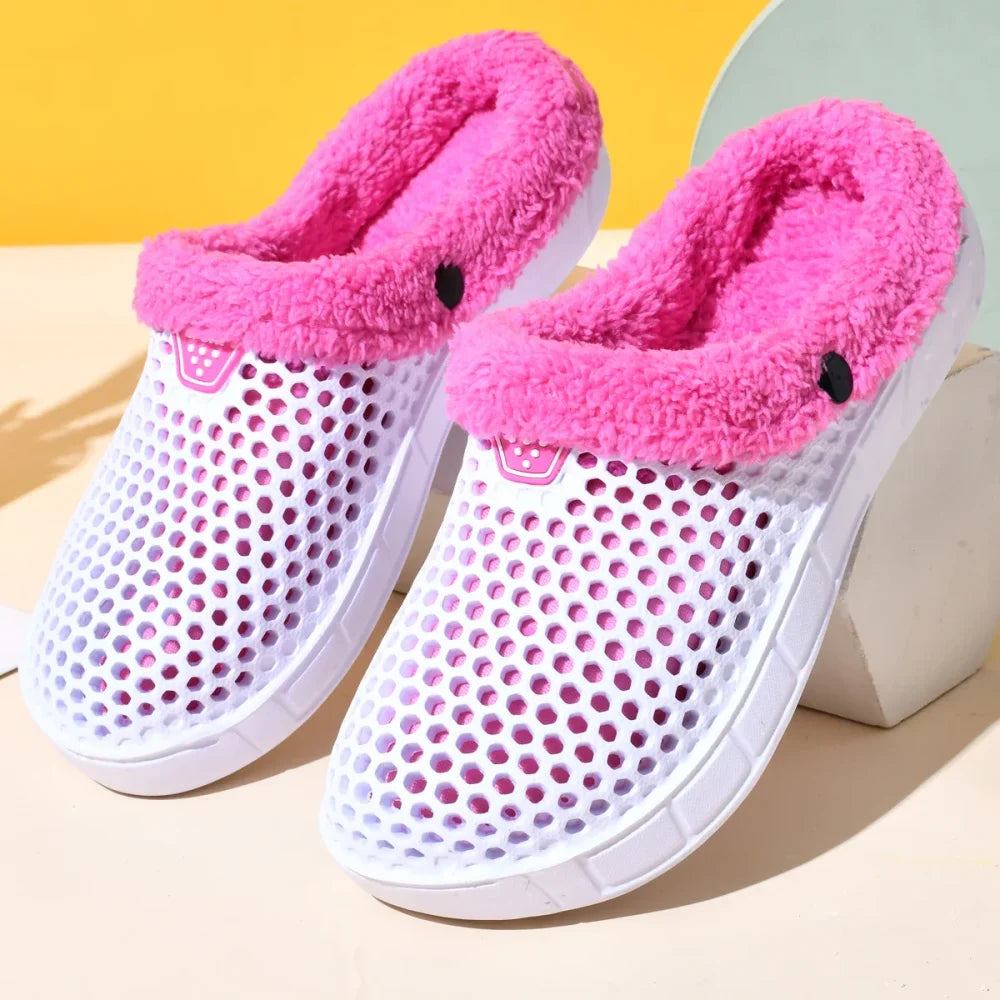 Chaussons style mule (taille 36-47) - Rose & Blanc / 36
