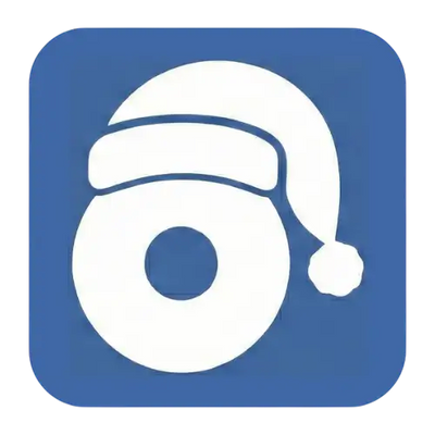 Icône de bonnet de Noël blanc sur un fond bleu carré.