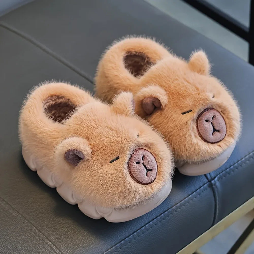 Kids Winter Warm Cotton Slippers Cute Capybara Slip-On Shoes for Boys & Girls Soft Non-Slip Soles Lightweight Easy Wear
