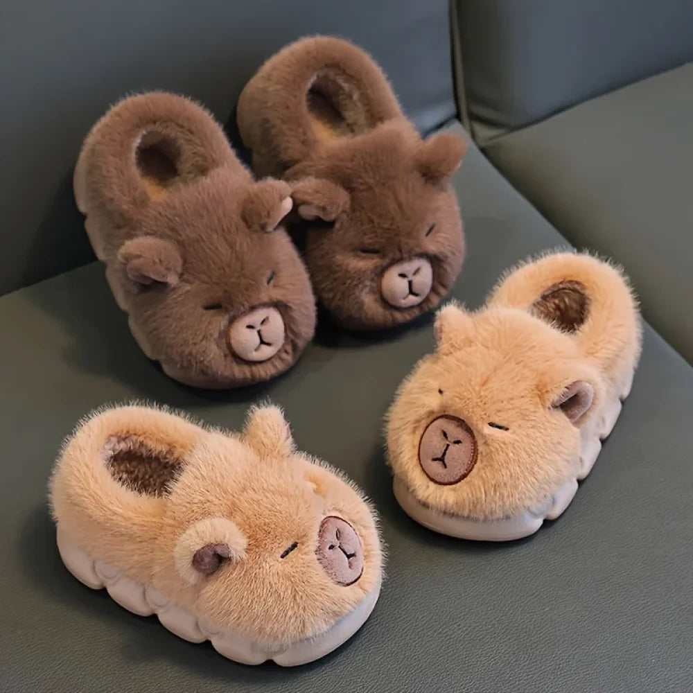 Kids Winter Warm Cotton Slippers Cute Capybara Slip-On Shoes for Boys & Girls Soft Non-Slip Soles Lightweight Easy Wear