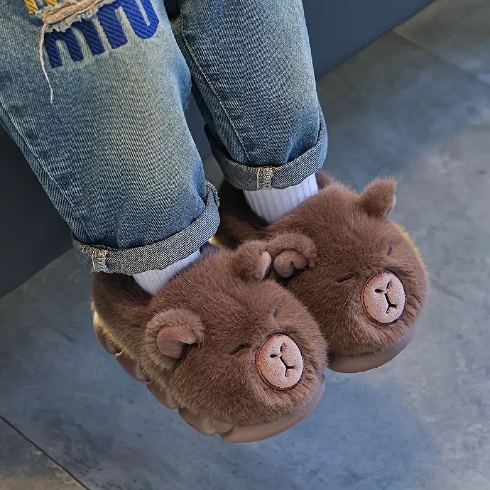 Kids Winter Warm Cotton Slippers Cute Capybara Slip-On Shoes for Boys & Girls Soft Non-Slip Soles Lightweight Easy Wear