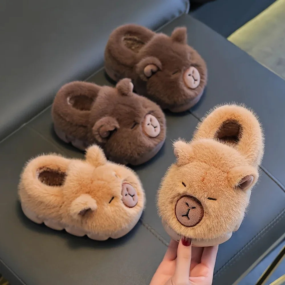 Kids Winter Warm Cotton Slippers Cute Capybara Slip-On Shoes for Boys & Girls Soft Non-Slip Soles Lightweight Easy Wear