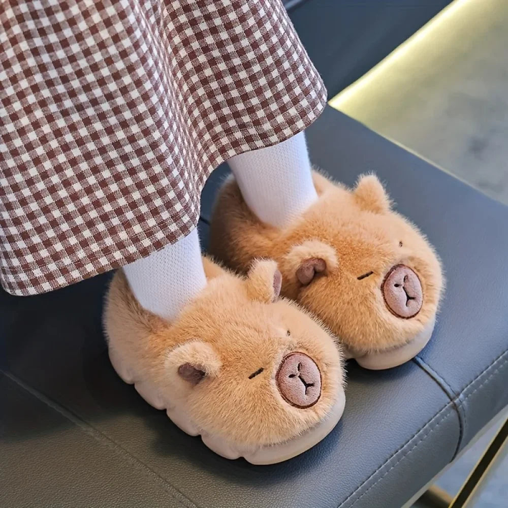 Kids Winter Warm Cotton Slippers Cute Capybara Slip-On Shoes for Boys & Girls Soft Non-Slip Soles Lightweight Easy Wear