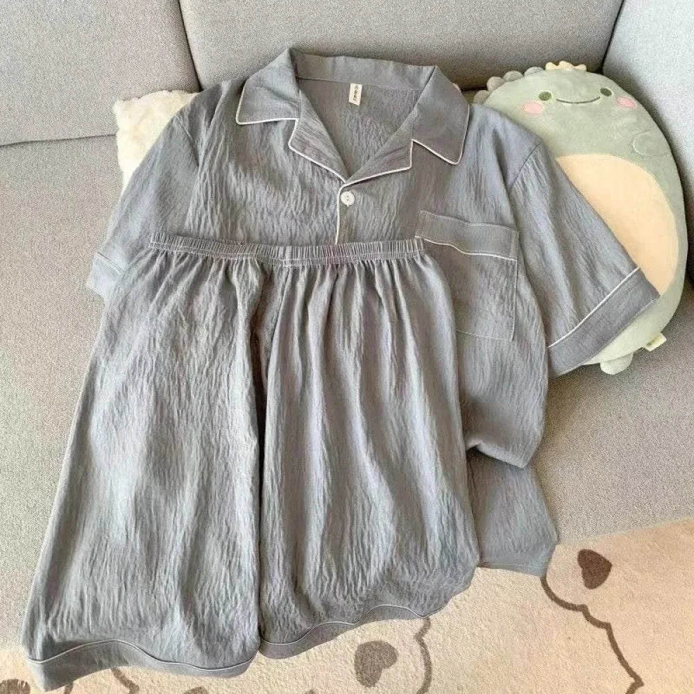 Men’s Luxury New Pajama Set Solid Color Short Sleeve Lapel Top And Elastic Shorts Plus Size Pajamas Summer Loungewear
