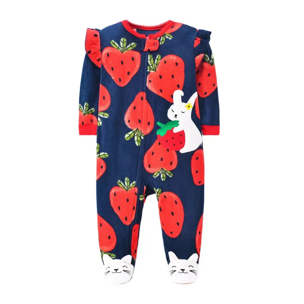 Spring Baby Girl Rompers Clothes Zipper Fleece Autumn Warm Newborn Infants Pajamas Outfit Animal Jumpsuit Clothing -12