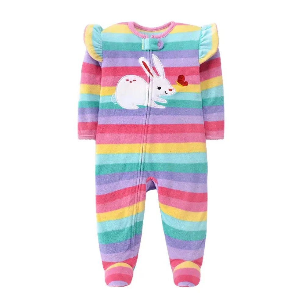 Spring Baby Girl Rompers Clothes Zipper Fleece Autumn Warm Newborn Infants Pajamas Outfit Animal Jumpsuit Clothing -12