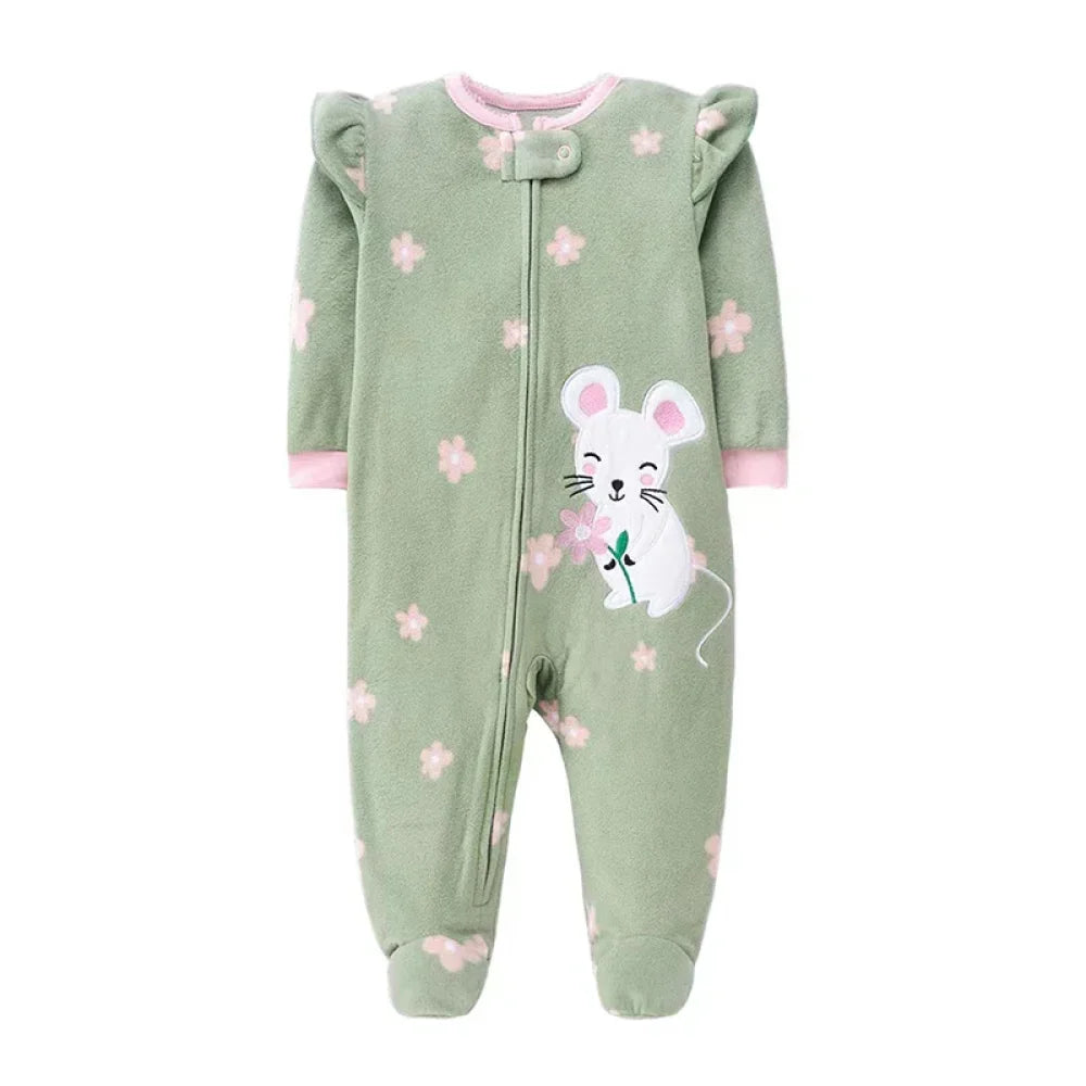 Spring Baby Girl Rompers Clothes Zipper Fleece Autumn Warm Newborn Infants Pajamas Outfit Animal Jumpsuit Clothing -12