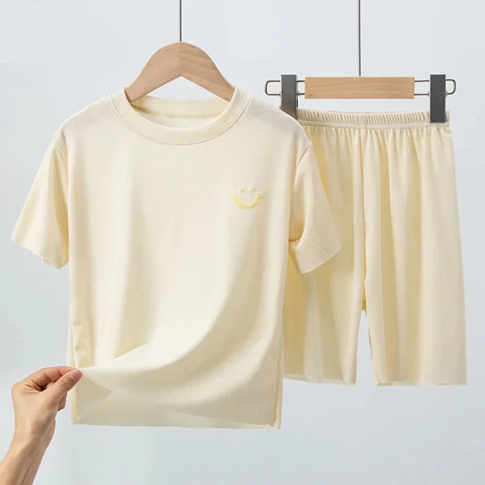 Pyjama Enfant Ensemble Été en soie glacée (3-14ans) - Beige / 3-4ans