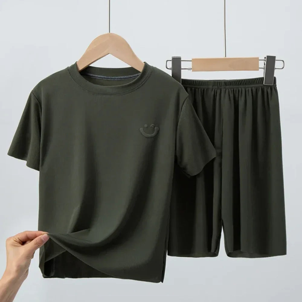 Pyjama Enfant Ensemble Été en soie glacée (3-14ans) - Vert / 3-4ans