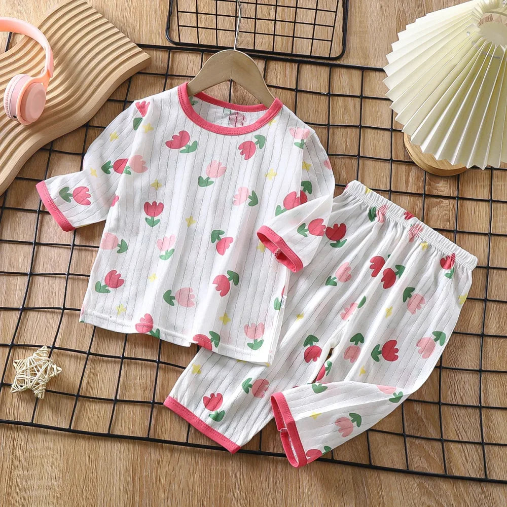 Pyjama Enfant Été Ensemble pour fille fleur (1-8ans) - 80cm