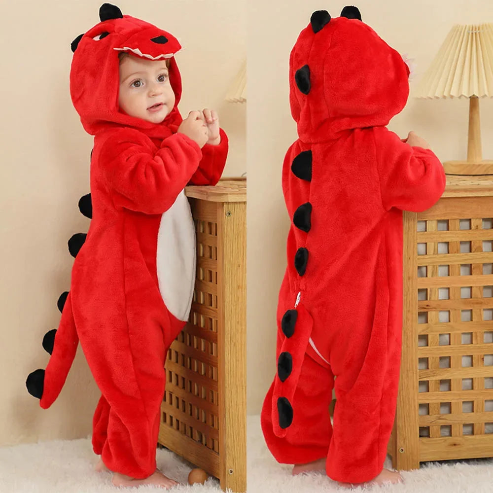 Pyjama Enfant Grenouillère Dinosaure (0-4ans) - Rouge / 6 mois
