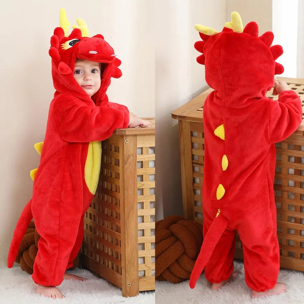 Pyjama Enfant Grenouillère Dinosaure (0-4ans) - Rouge & Jaune / 6 mois