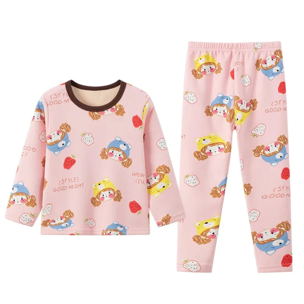 Pyjama Enfant Velours Fraise (3-12ans) - 3-4ans