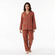 Pyjama Femme Coton Fleuri - Rouge / XS