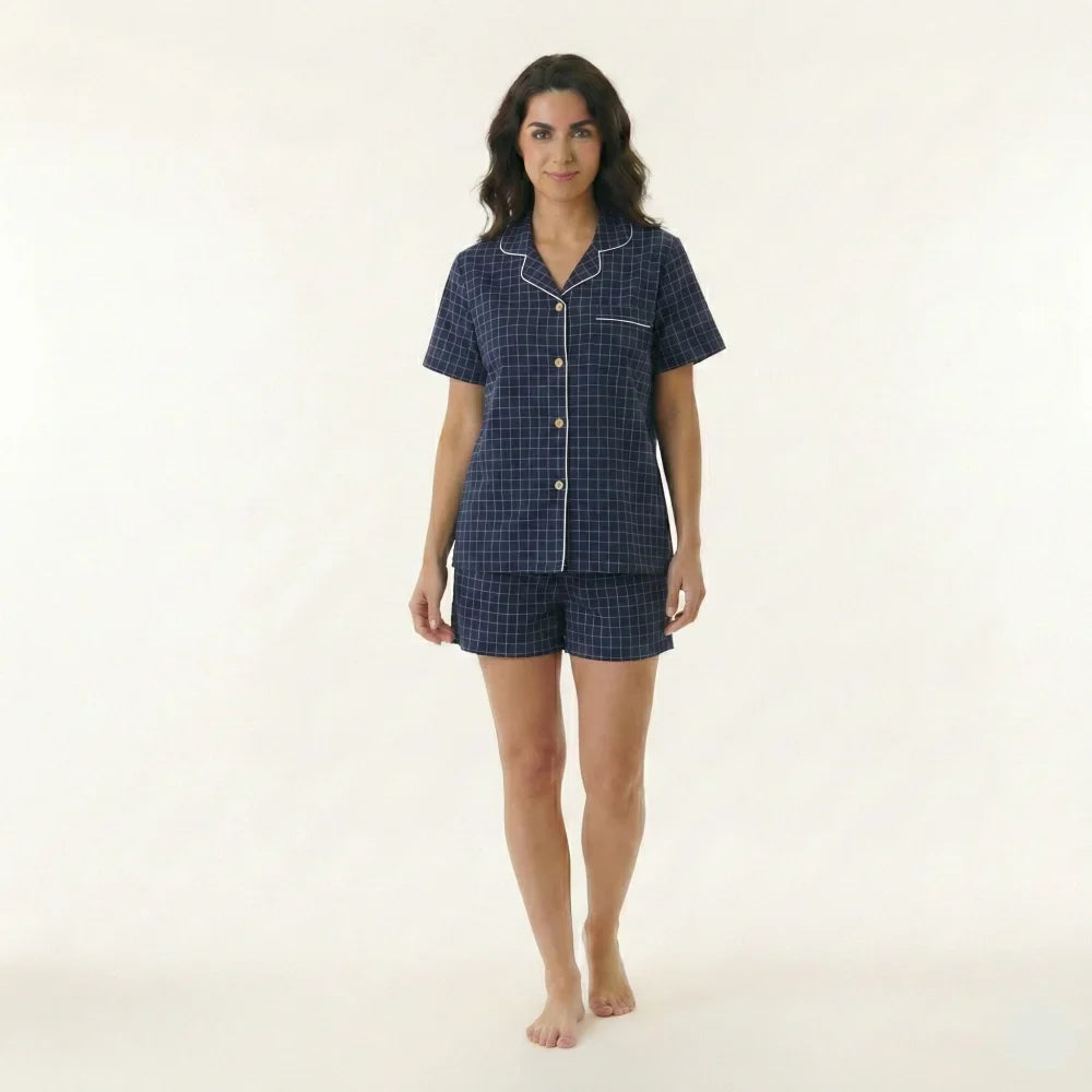 Pyjama Femme Ensemble à Carreaux - Bleu / XS