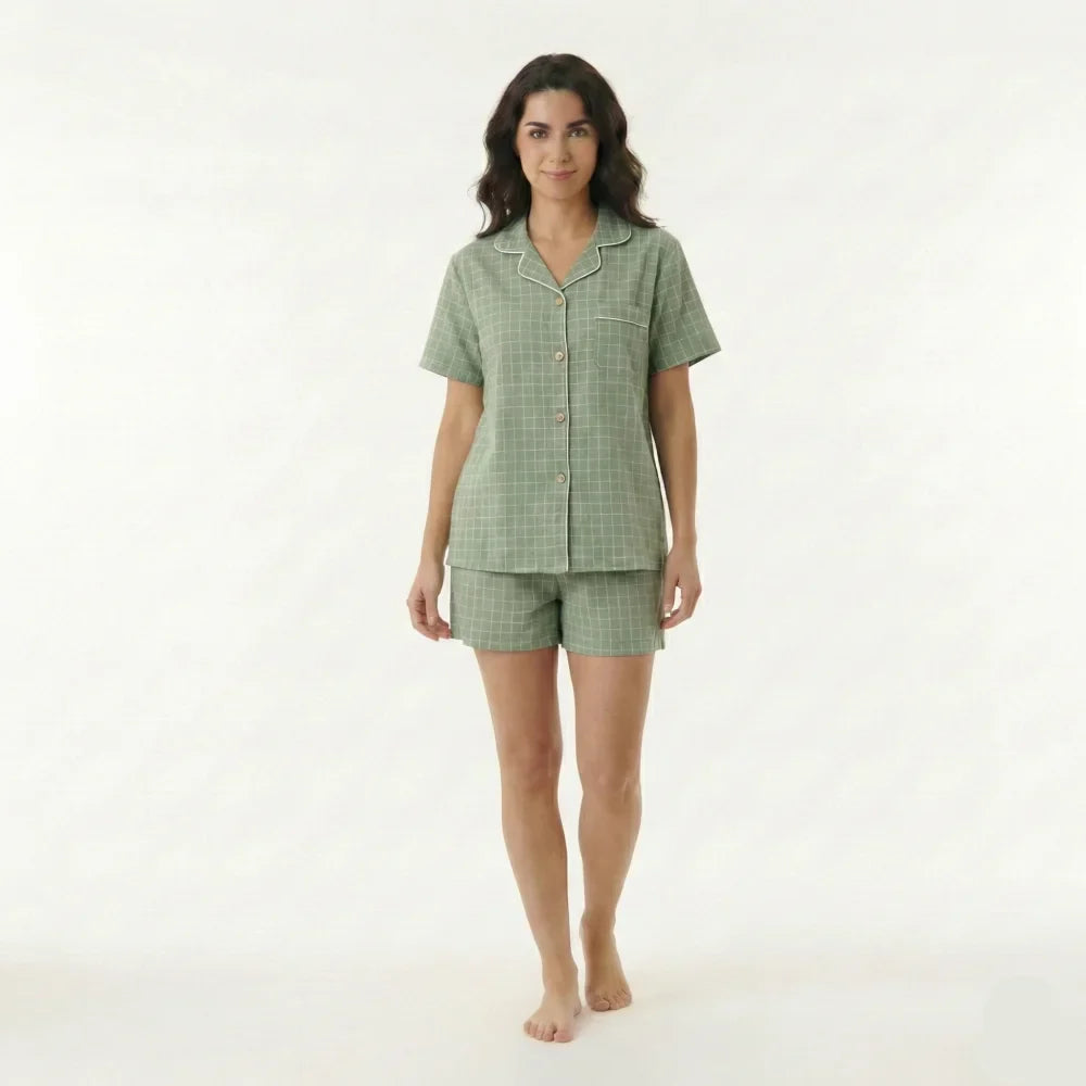 Pyjama Femme Ensemble à Carreaux - Vert / XS