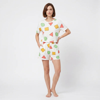 Pyjama Femme Ensemble d'Été coton forme géométrique