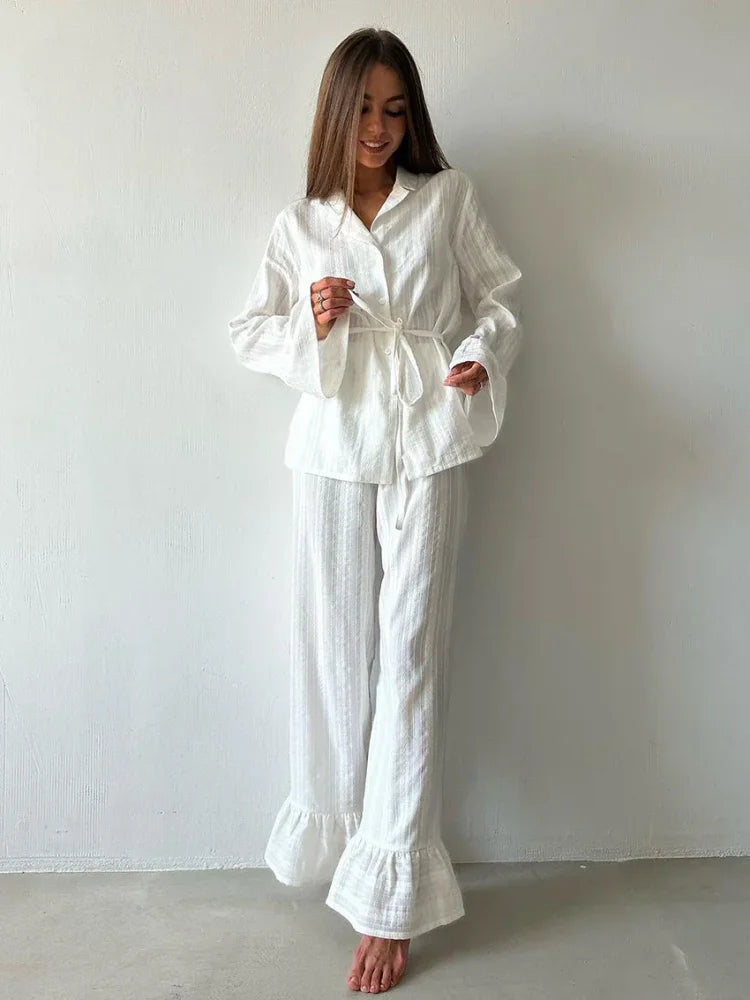Pyjama Femme Ensemble en Coton 2 pièces - Blanc / S