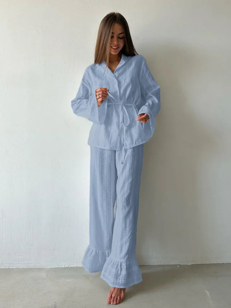 Pyjama Femme Ensemble en Coton 2 pièces - Bleu / S