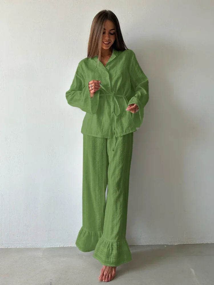 Pyjama Femme Ensemble en Coton 2 pièces - Vert / S