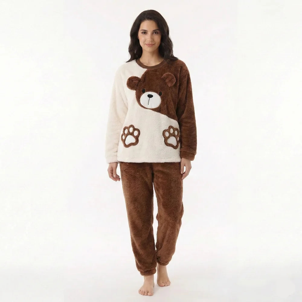 Pyjama Femme Flanelle ours - Marron / L