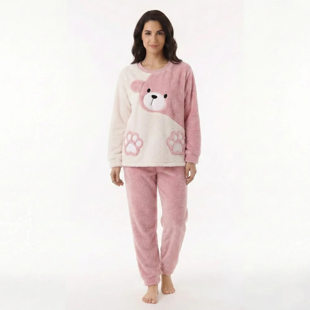Pyjama Femme Flanelle ours - Rose / L