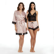 Pyjama Femme Satin Sexy 4 Pièces - S / Rose