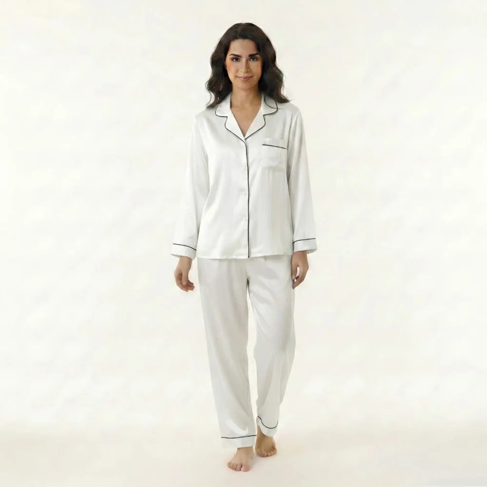 Pyjama Femme Soie Naturelle - Blanc / M / China Mainland