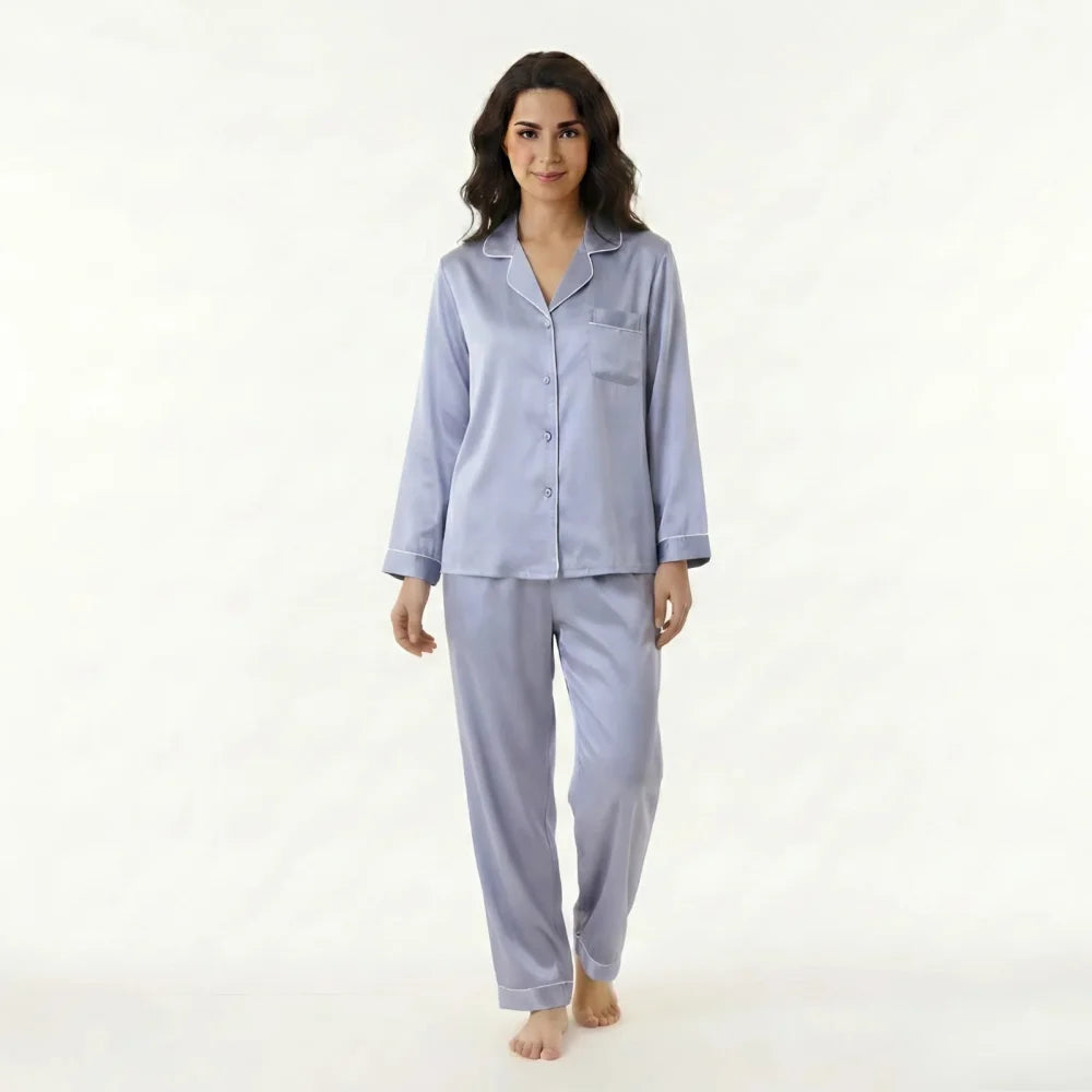 Pyjama Femme Soie Naturelle - Bleu clair / M / China Mainland