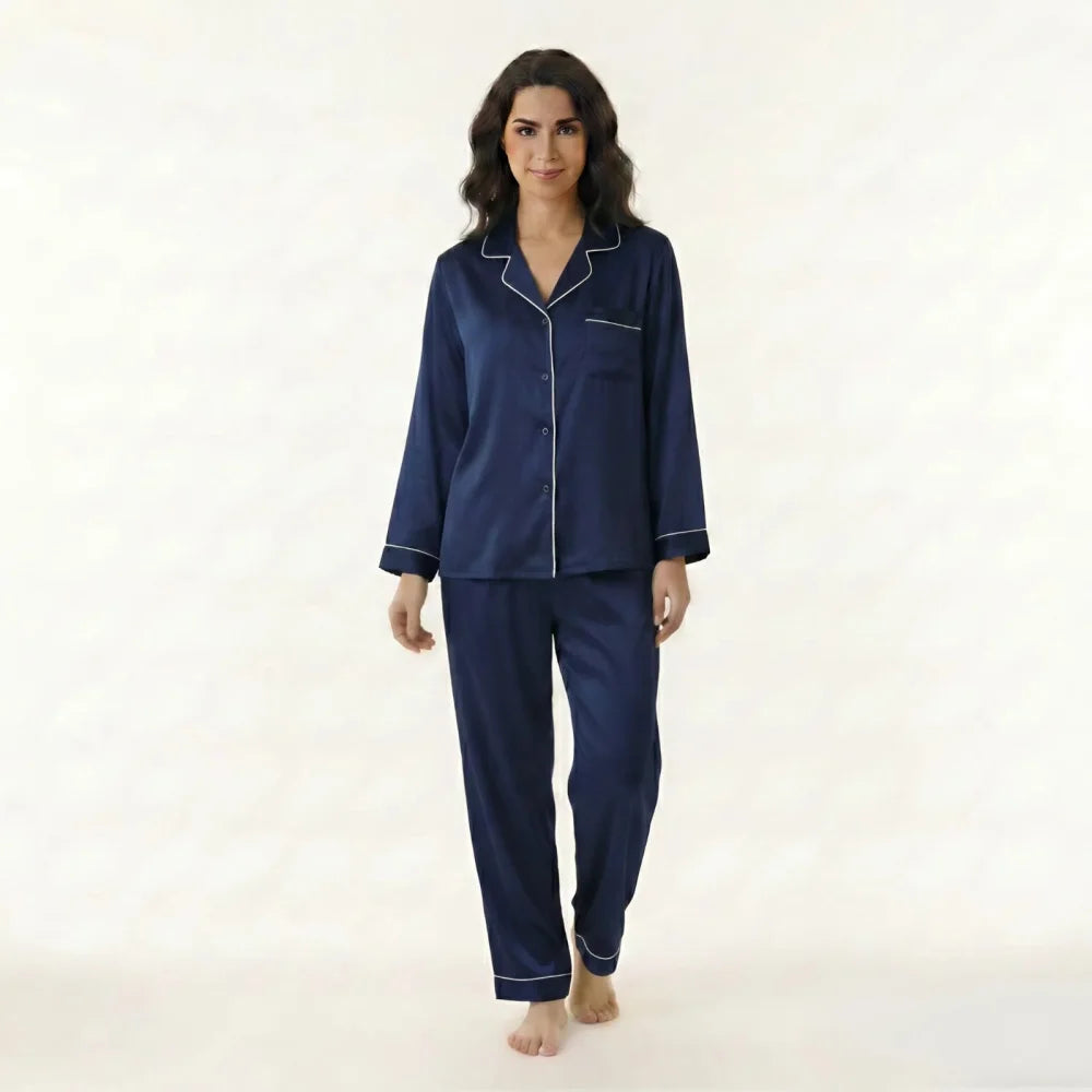 Pyjama Femme Soie Naturelle - Bleu foncé / M /