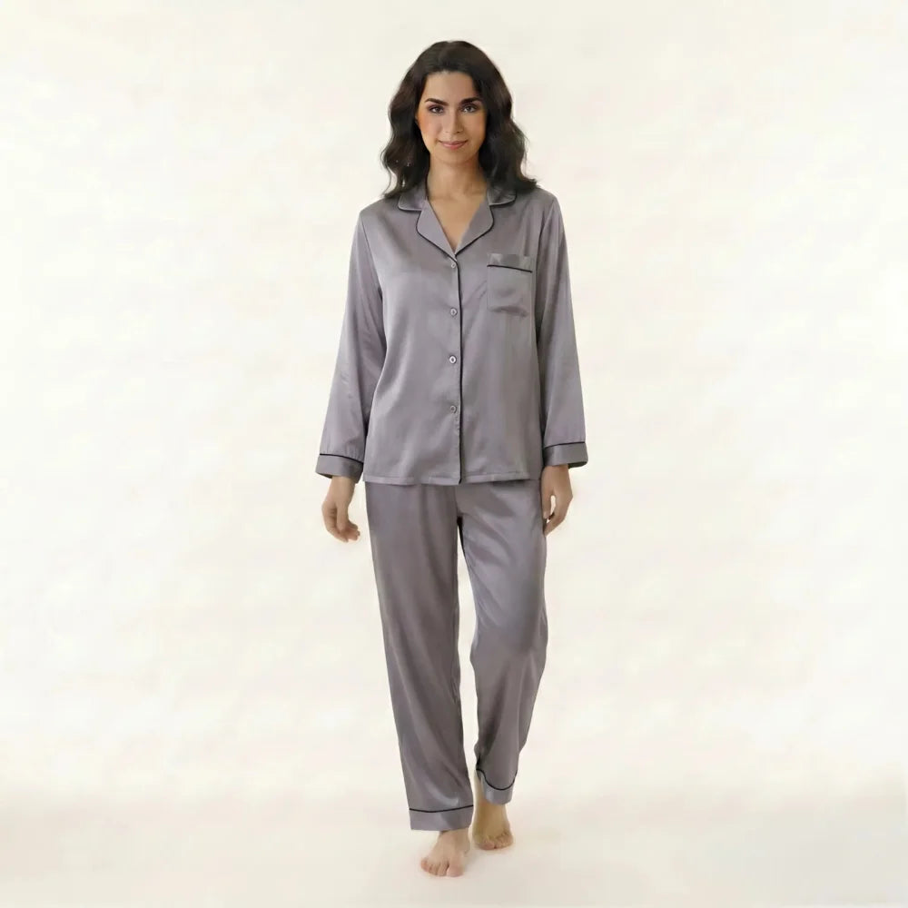 Pyjama Femme Soie Naturelle - Gris / M / China Mainland