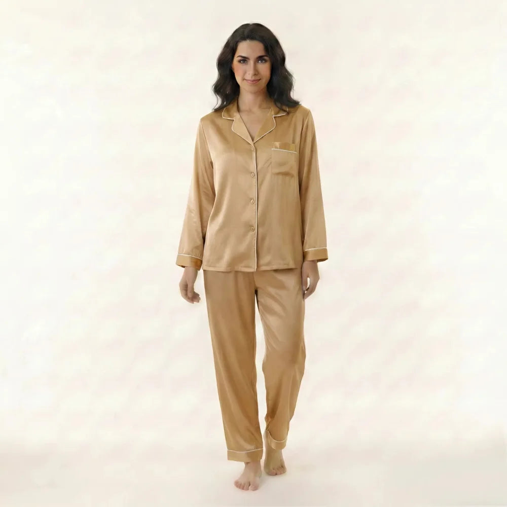 Pyjama Femme Soie Naturelle - Marron / M / China Mainland