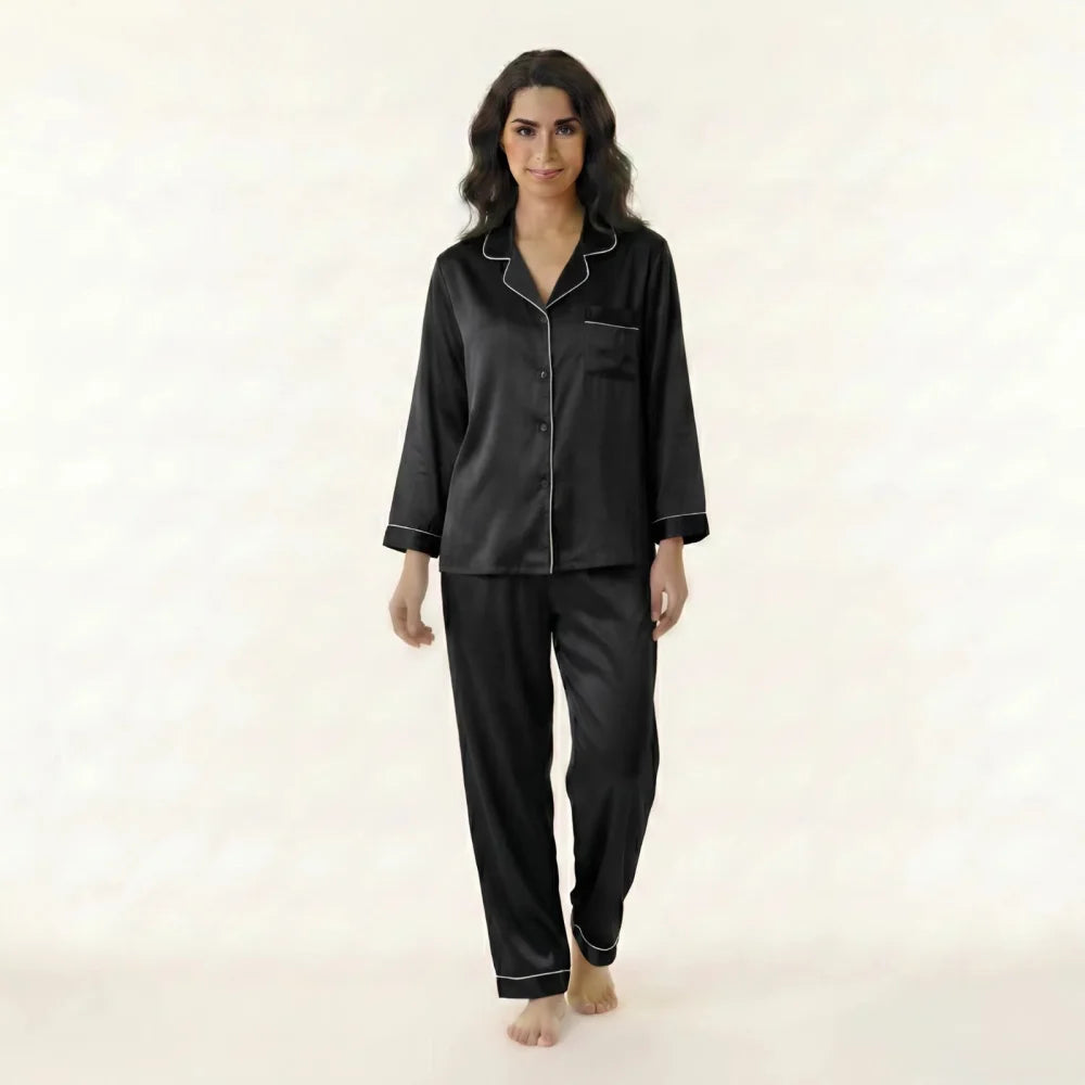 Pyjama Femme Soie Naturelle - Noir / M / China Mainland