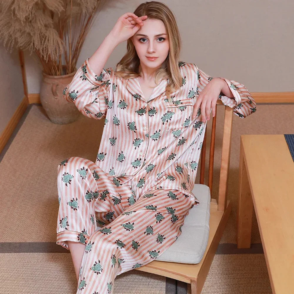 Pyjama Femme Soie Naturelle rose - M