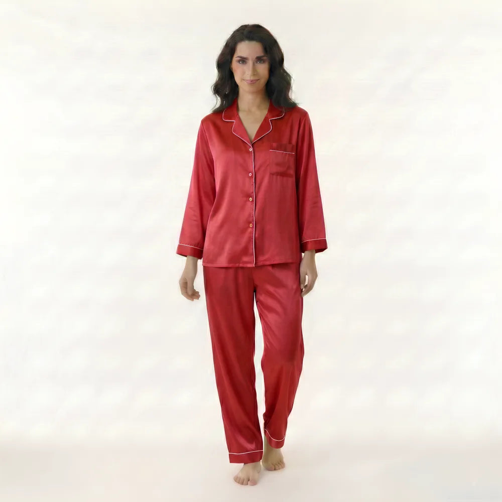 Pyjama Femme Soie Naturelle - Rouge / M / China Mainland