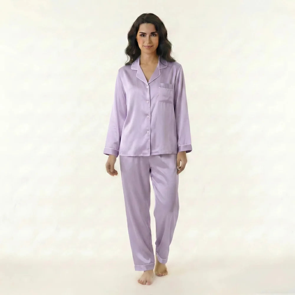 Pyjama Femme Soie Naturelle - Violet / M / China Mainland