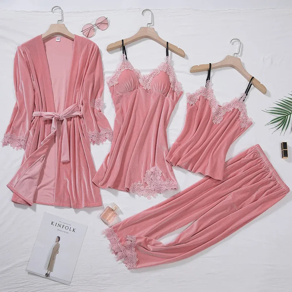 Pyjama Femme Velours Ensemble - Rose / M