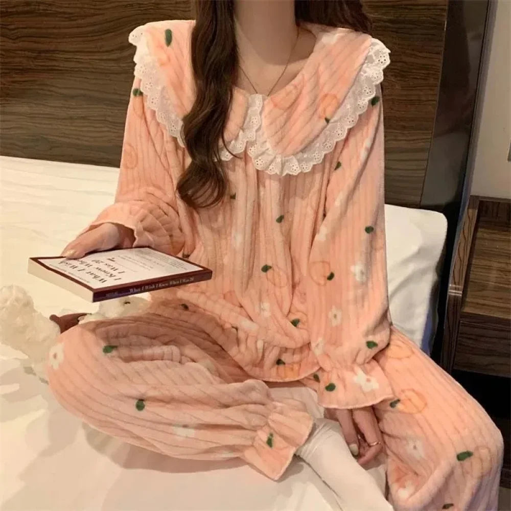 Pyjama Femme Velours fleur - Rose / Taille Unique