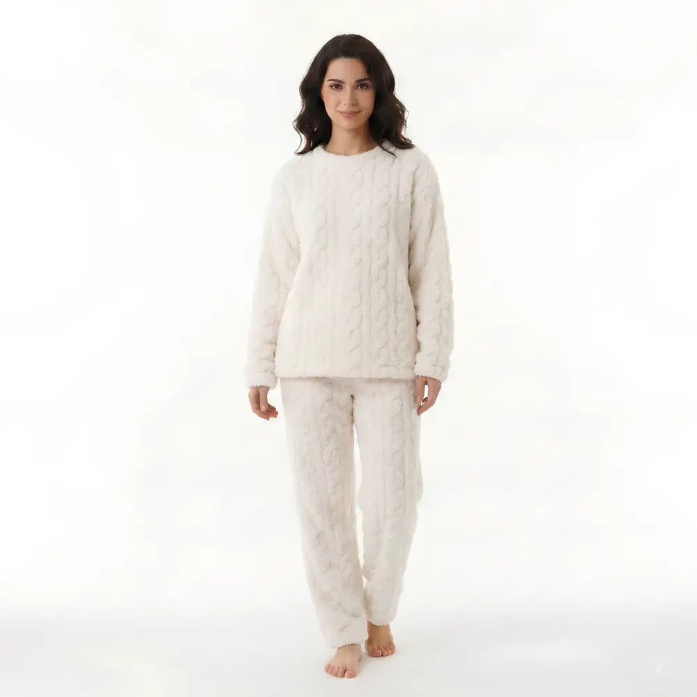 Pyjama Femme Velours Torsadé - Blanc / Taille Unique