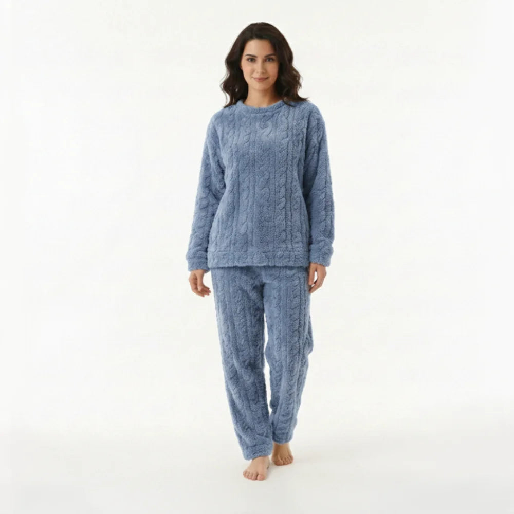 Pyjama Femme Velours Torsadé - Bleu / Taille Unique