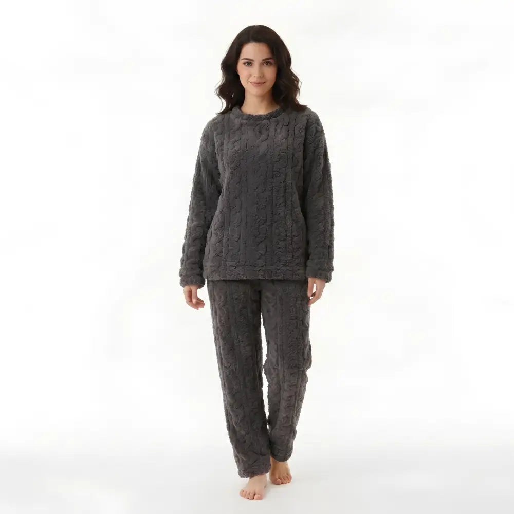 Pyjama Femme Velours Torsadé - Gris / Taille Unique
