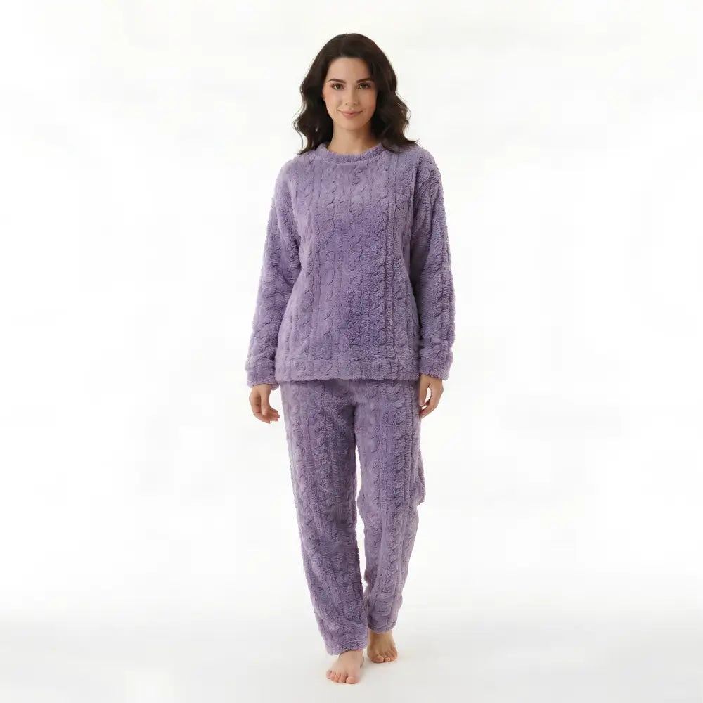 Pyjama Femme Velours Torsadé - Violet / Taille Unique