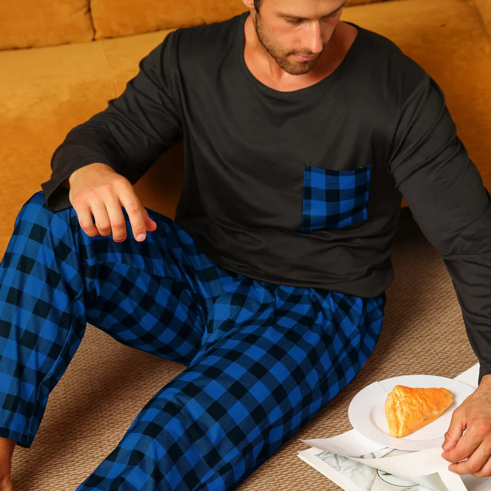 Pyjama Homme à Carreaux - Bleu / M