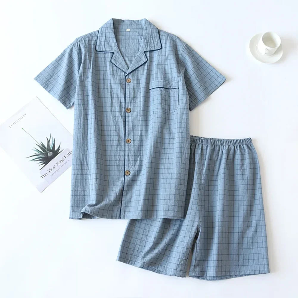 Pyjama Homme Coton à Carreaux été - Bleu / M
